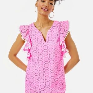 LILLY PULITZER Astara dress in Prosecco Pink Neon Geo Eyelet size SMALL